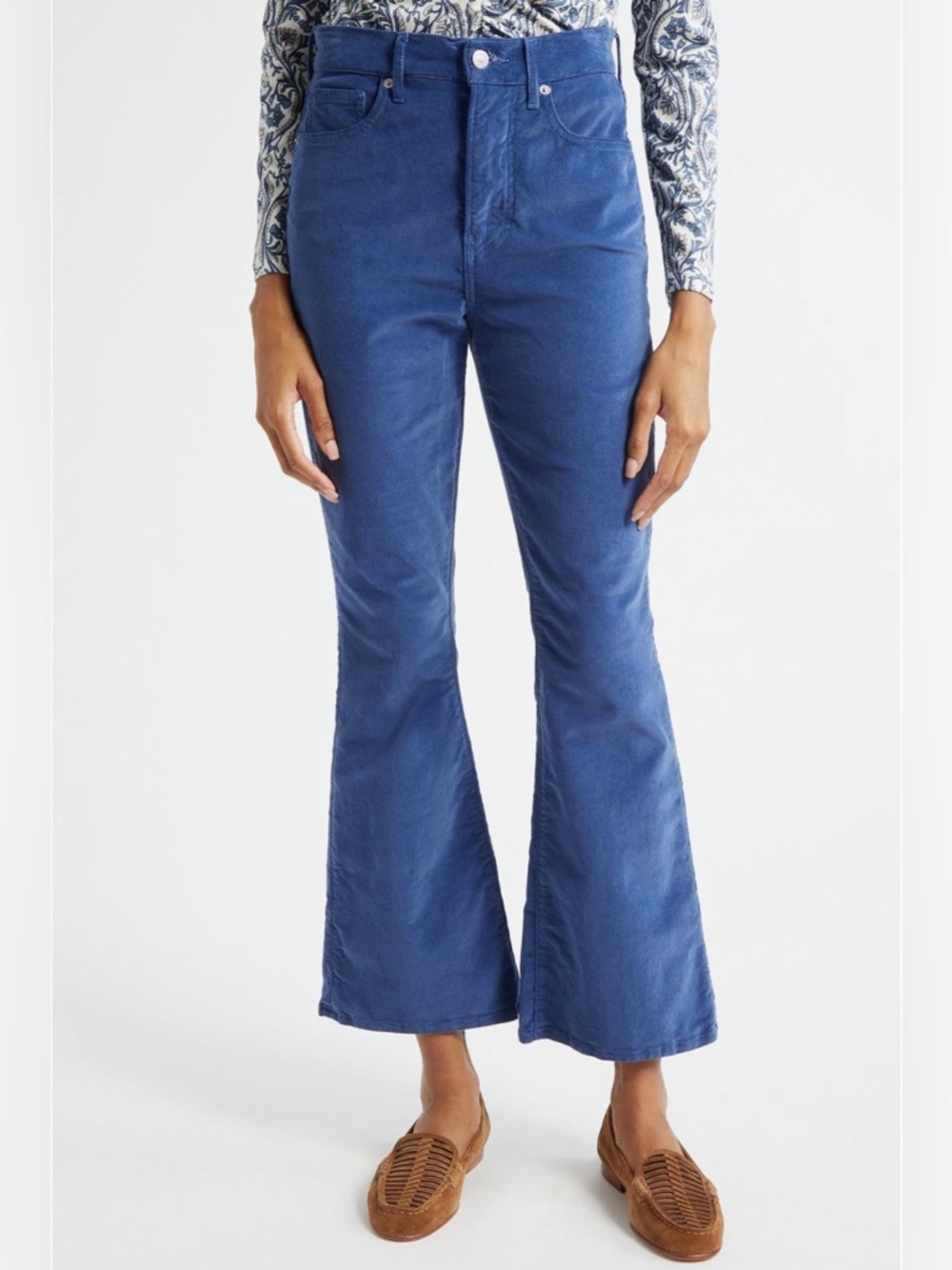 Veronica Beard Women's Blue Flared Corduroy High Rise Ankle Jeans Pants